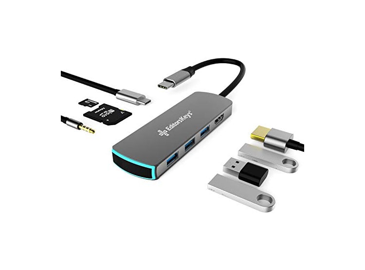 Ripley - HUB ADAPTADOR USB-C CON HDMI USB-3 SALIDA DE AUDIO MICROSD Y SD  MICRÓFONO 8 EN 1 Y ADAPTADOR MÚLTIPLE PARA MAC PC Y IP